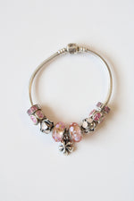 Pandora Pink Flower Charm Beaded Bracelet