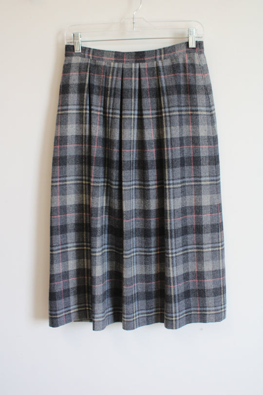 Pendleton Vintage Gray Plaid Wool Pleated Midi Skirt | 10