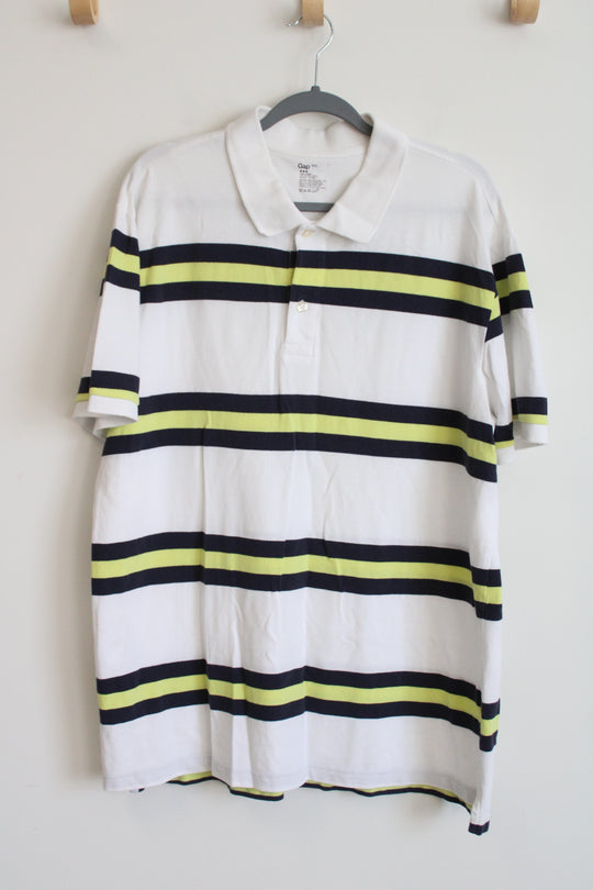 Gap White Navy Green Striped Polo Shirt | XXL