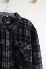 Berkeley Jensen Gray Black & Red Plaid Fleece Shacket | XXL