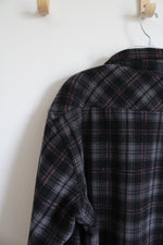 Berkeley Jensen Gray Black & Red Plaid Fleece Shacket | XXL
