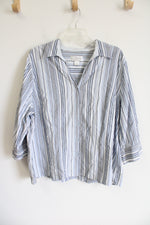CJ Banks Blue & White Striped Button Down Top | 2X