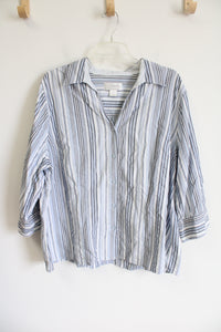 CJ Banks Blue & White Striped Button Down Top | 2X