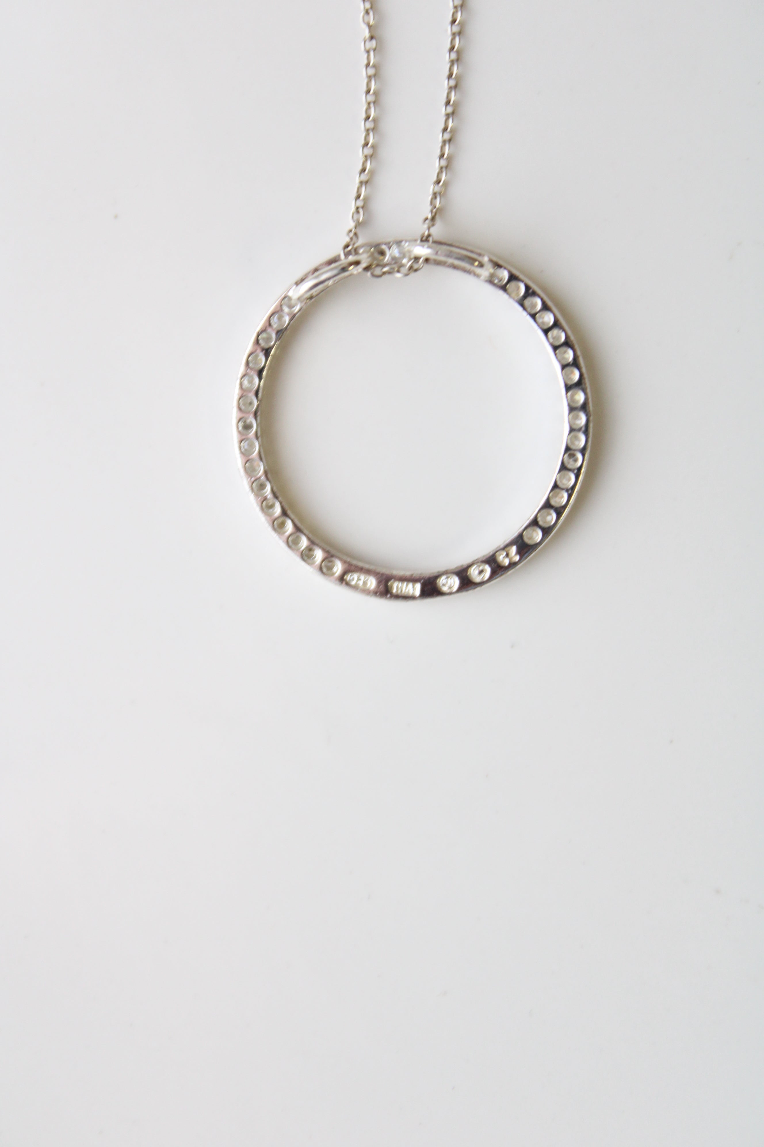 Clear Stone Circle Charm Sterling Silver Necklace