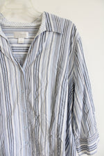 CJ Banks Blue & White Striped Button Down Top | 2X