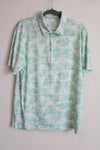 Maelreg White Green Tropical Leaf Print Polo Shirt | L