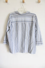 CJ Banks Blue & White Striped Button Down Top | 2X