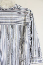CJ Banks Blue & White Striped Button Down Top | 2X
