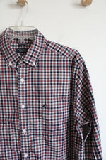 Nautica Classic Fit Red White & Blue Plaid Button Down Shirt | L