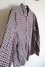 Nautica Classic Fit Red White & Blue Plaid Button Down Shirt | L