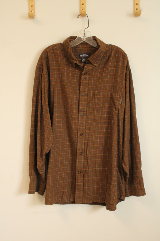Woolrich Cotton Brown with Yellow and Blue Plaid Button-down Flannel Shirt | XL