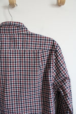 Nautica Classic Fit Red White & Blue Plaid Button Down Shirt | L