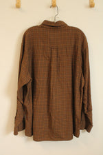 Woolrich Cotton Brown with Yellow and Blue Plaid Button-down Flannel Shirt | XL