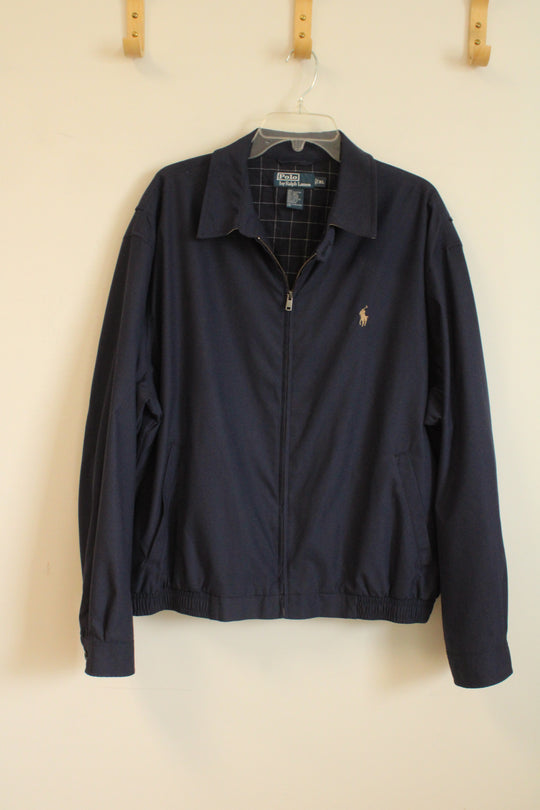 Polo Ralph Lauren Navy Blue with Tan Logo Zipper Lightweight Jacket | XL