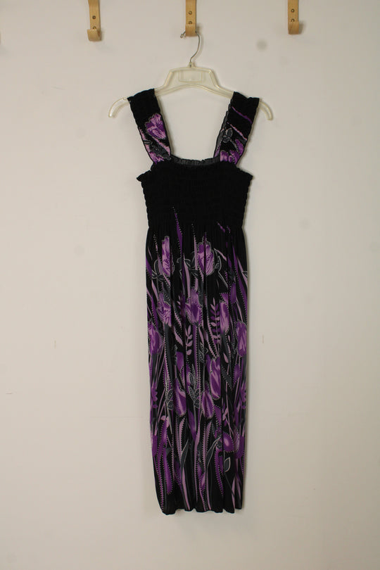 FC Purple and Black Printed Vintage Style Midi Dress | S-M