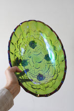 Indiana Glass Iridescent Green Legged Oval Bowl