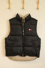 Tommy Hilfiger Reversible Black / Tan Zipper Puffer Vest with Logo
