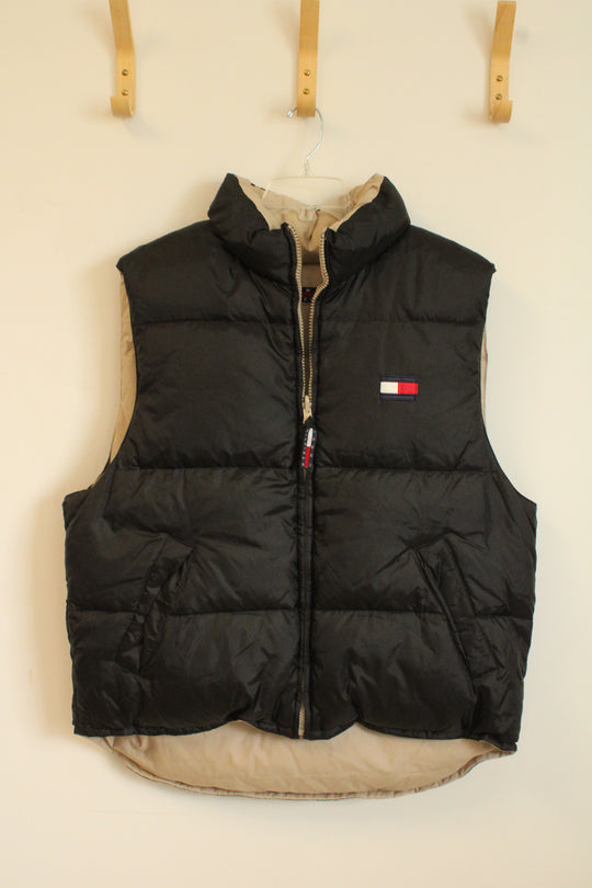 Tommy Hilfiger Reversible Black / Tan Zipper Puffer Vest with Logo