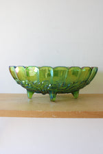 Indiana Glass Iridescent Green Legged Oval Bowl