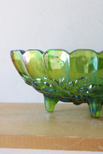Indiana Glass Iridescent Green Legged Oval Bowl