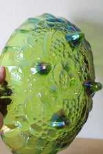 Indiana Glass Iridescent Green Legged Oval Bowl