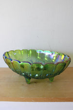 Indiana Glass Iridescent Green Legged Oval Bowl