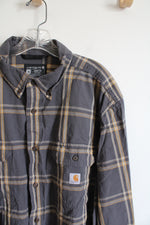 Carhartt Loose Fit Gray & Yellow Plaid Button Down Shirt | XL