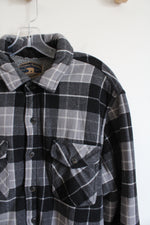 Freedom Foundry Gray & Black Plaid Sherpa Lined Fleece Button Down Shacket | XL
