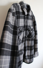 Freedom Foundry Gray & Black Plaid Sherpa Lined Fleece Button Down Shacket | XL