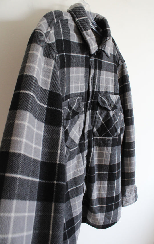 Freedom Foundry Gray & Black Plaid Sherpa Lined Fleece Button Down Shacket | XL