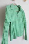 Talbots Green Cable Kit Cotton Collared Sweater | L