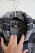 Freedom Foundry Gray & Black Plaid Sherpa Lined Fleece Button Down Shacket | XL
