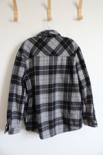 Freedom Foundry Gray & Black Plaid Sherpa Lined Fleece Button Down Shacket | XL