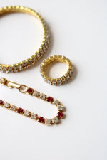 Ruby Red & Clear Rhinestone Gold Vintage Bracelet & Ring Set