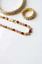 Ruby Red & Clear Rhinestone Gold Vintage Bracelet & Ring Set
