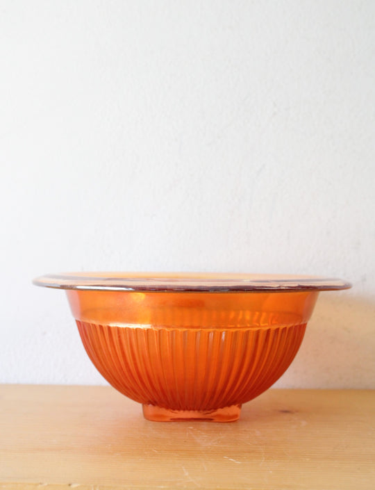 Federal Ribbed Iridescent Orange Depression Glass Bowl