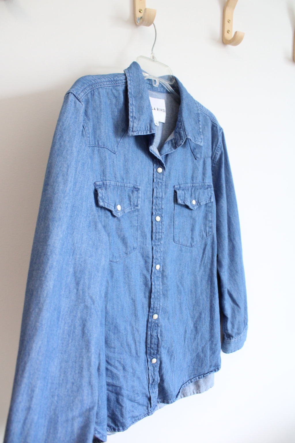 Lola River Blue Denim Snap Button Down Cotton Shirt | XL