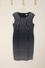 Ann Taylor Navy Blue and White Geometric Sheath Dress | 16