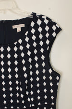 Ann Taylor Navy Blue and White Geometric Sheath Dress | 16
