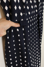 Ann Taylor Navy Blue and White Geometric Sheath Dress | 16