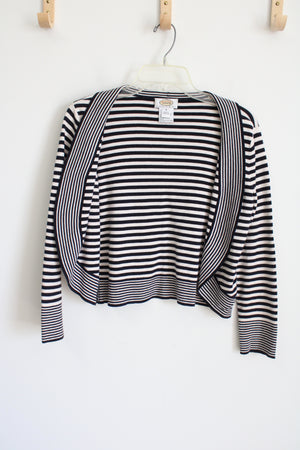 Talbots Dark Navy & Cream Striped Knit Cardigan | M Petite