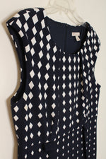 Ann Taylor Navy Blue and White Geometric Sheath Dress | 16