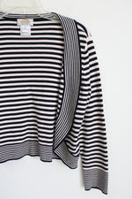 Talbots Dark Navy & Cream Striped Knit Cardigan | M Petite