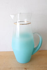 West Virginia Vintage Frosted Blue Glass Tall Pitcher