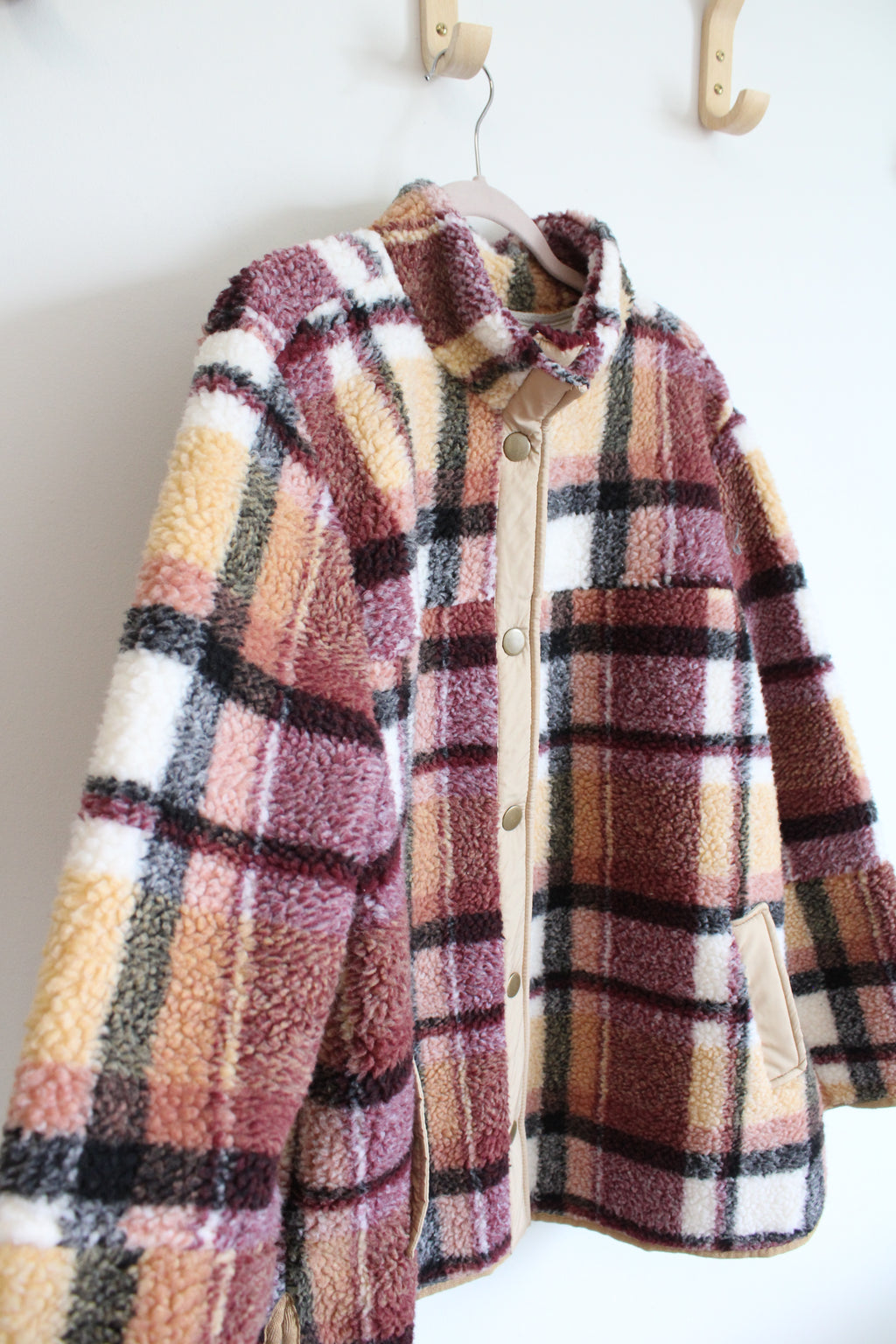 Maurices Burgundy & Tan Plaid Sherpa Jacket | XL