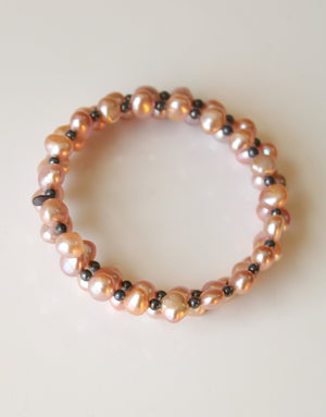 Genuine Pink Baroque Pearl Memory Wire Bracelet