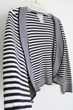 Talbots Dark Navy & Cream Striped Knit Cardigan | M Petite