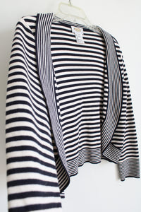 Talbots Dark Navy & Cream Striped Knit Cardigan | M Petite