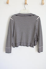 Talbots Dark Navy & Cream Striped Knit Cardigan | M Petite