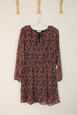 Loft Outlet Red and Blue Printed Long Sleeve Dress | XL